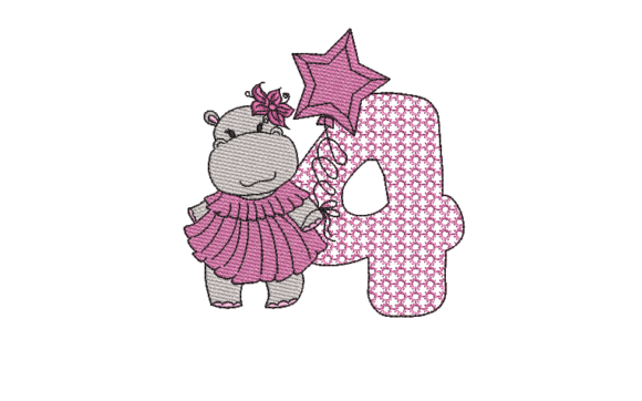 Adorable Number Four Cute Hippo Design