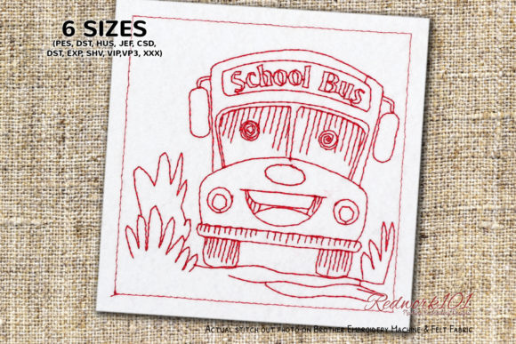 Back to School Bus Lineart for Embroidery
