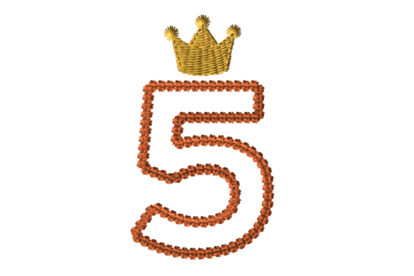 Charming Crowned Number Five Embroidery Design