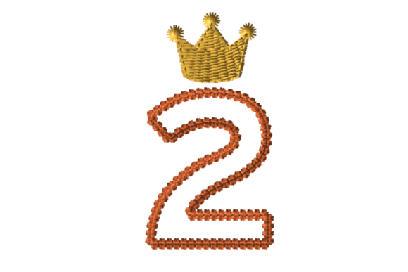 Charming Crowned Number Two Embroidery Design
