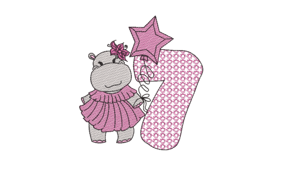 Charming Number 7 Cute Hippo for Birthday Celebrations