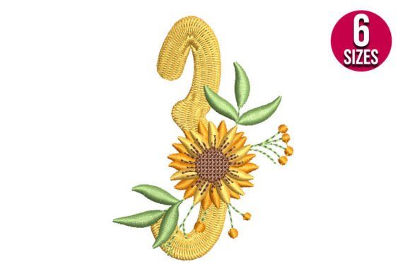 Charming Sunflower Alphabet Number Three