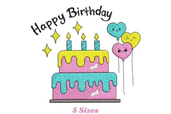 Delightful Birthday Cake: A Charming Embroidery Design