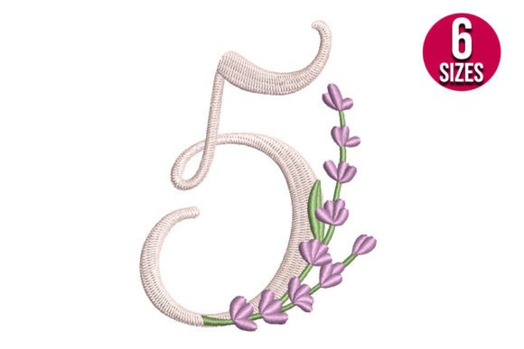 Elegant Lavender Font Number Five 5 for Embroidery
