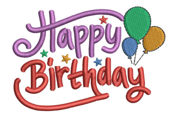 Happy Birthday Text with Balloons: A Festive Embroidery Design