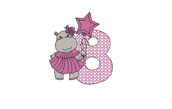 Number 8 Cute Hippo: A Charming Embroidery Design