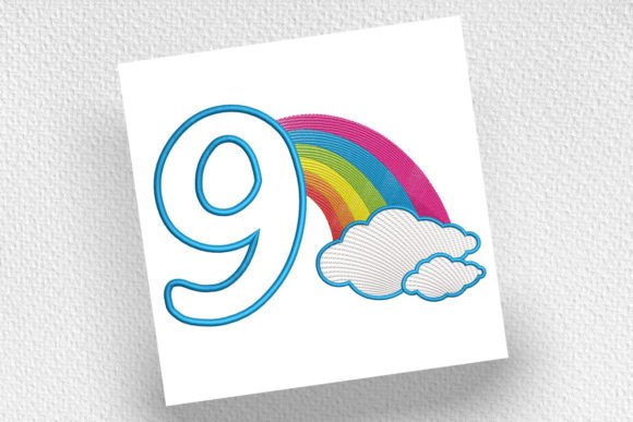 Rainbow Birthday Number Nine Embroidery