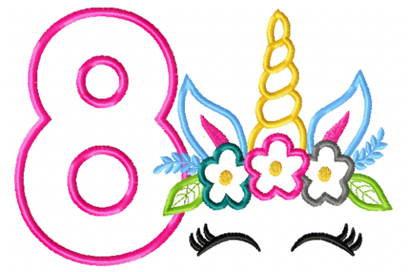 Unicorn Face Birthday Number 8: A Magical Embroidery Design